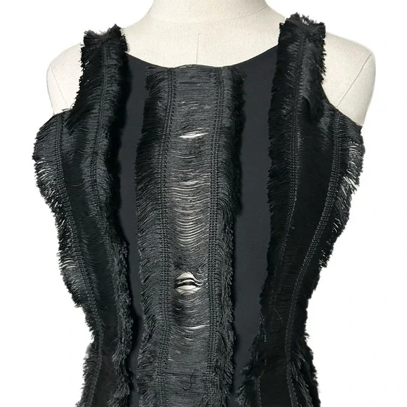 Sandro Rogee Fringe Cocktail Mini Dress in Black Size 1 Sandro 4 US - Picture 3 of 7